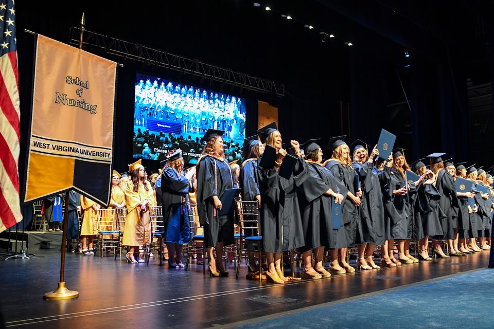 Nursing students on stage for WVU graduation