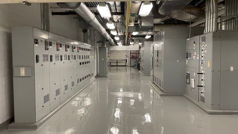 Large control room with various machine switches